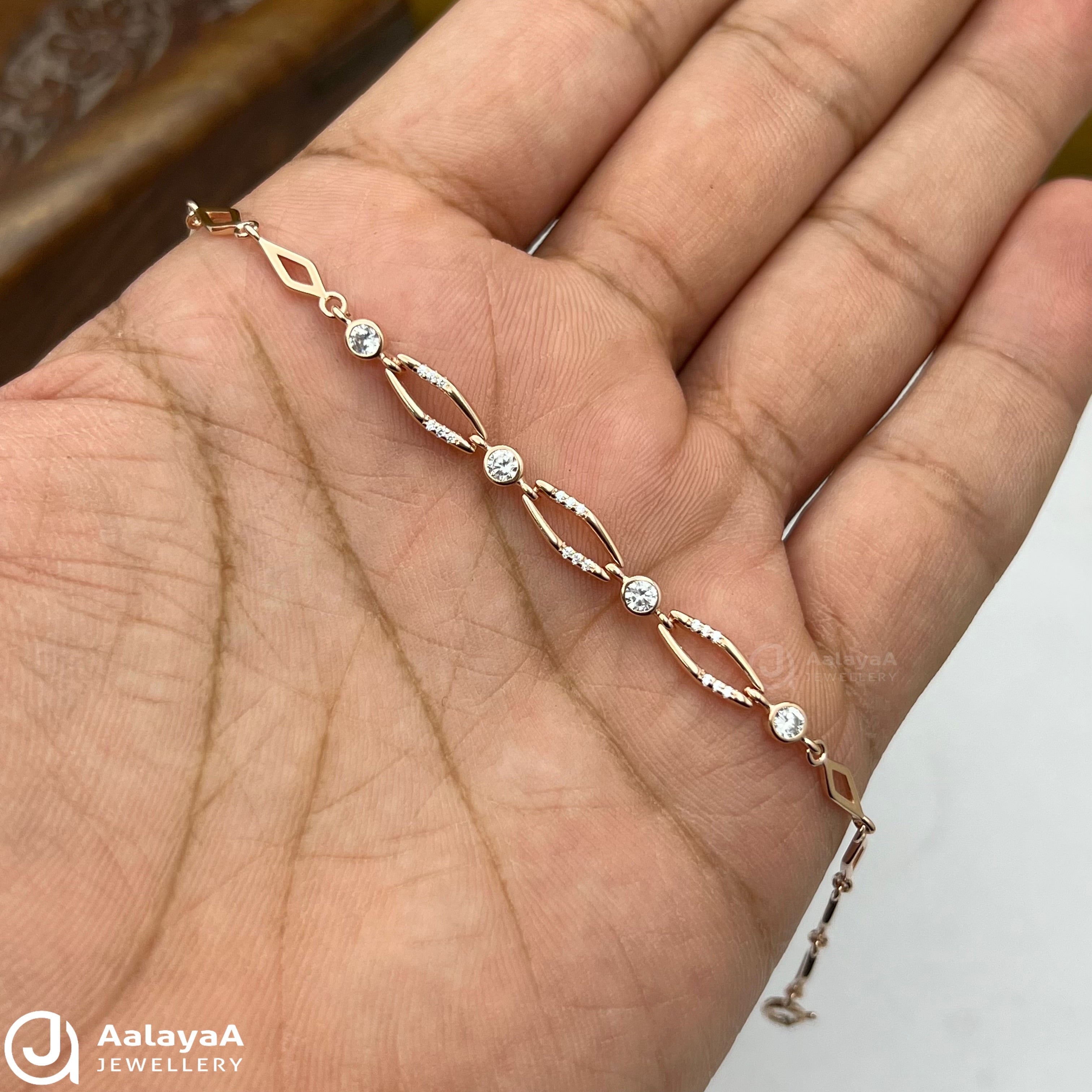 Silver Rosegold Diamond with Stone Bracelet