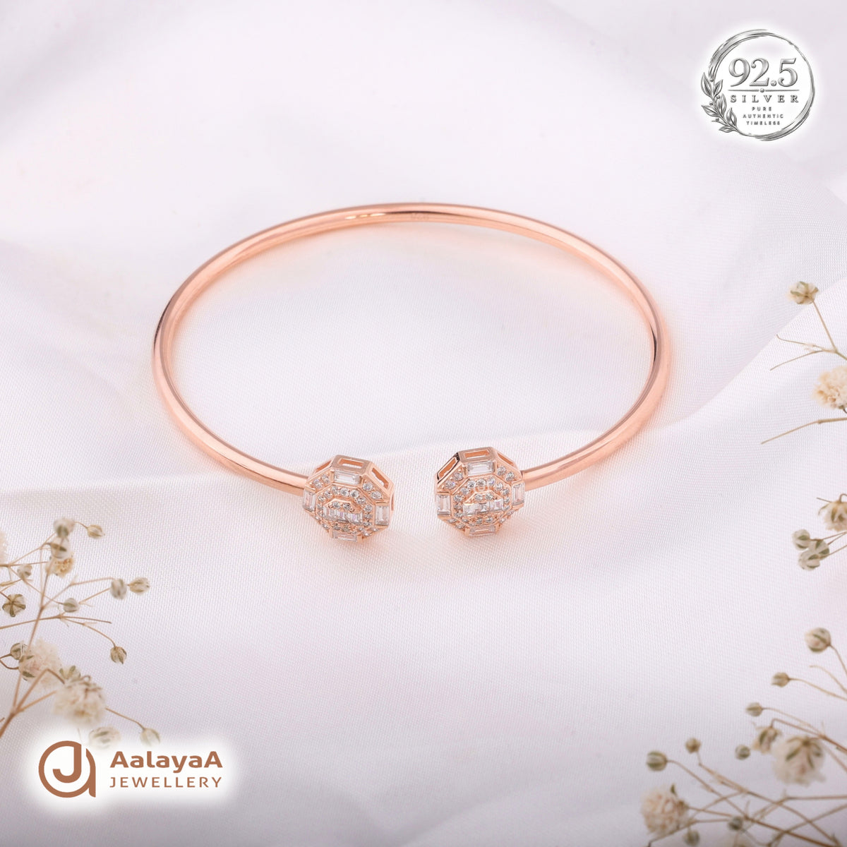 Silver Rosegold Art Deco Halo Kada