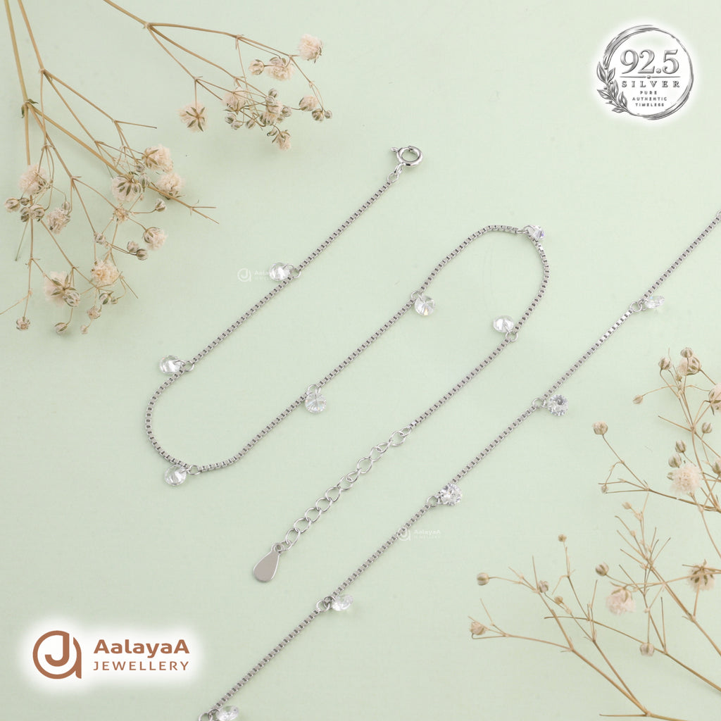 Silver Crystal Dewdrop Anklet