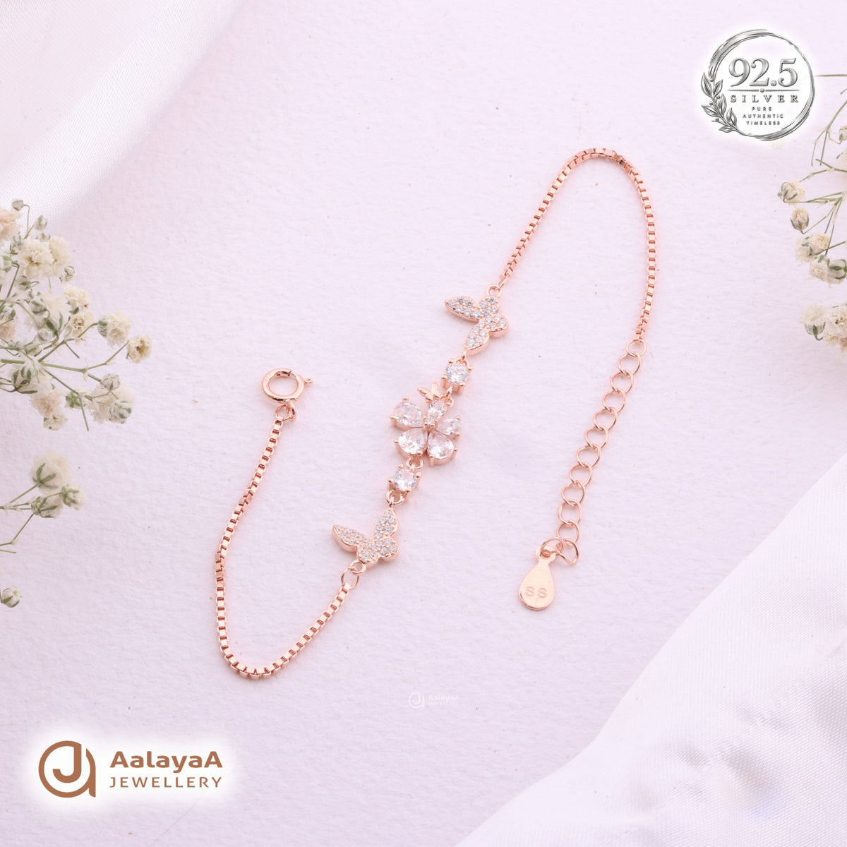 Silver Rosegold Butterfly Blossom Bracelet