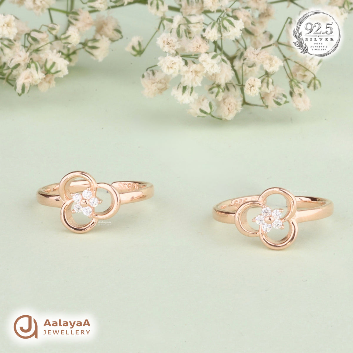 Silver RoseGold Clover Blossom Toe Ring