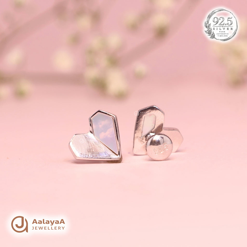 Silver Geometric Heart Earring
