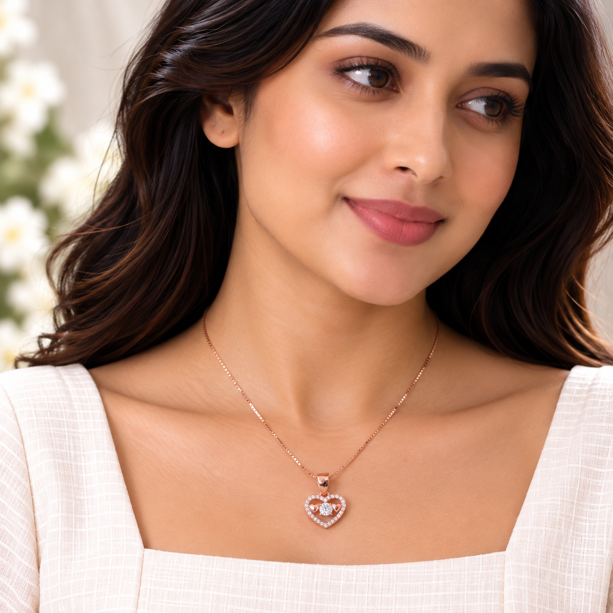 Silver RoseGold Eternal Heart Chain Pendant