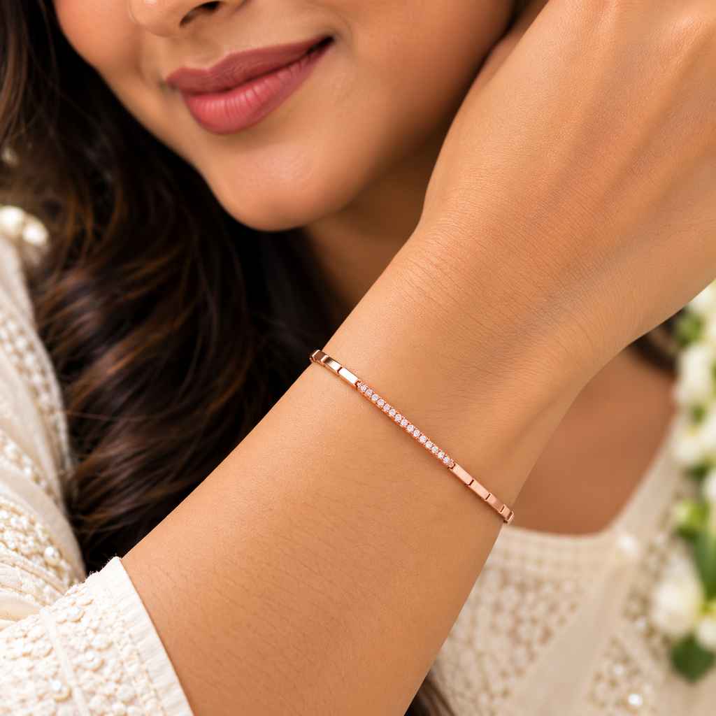 Silver Rosegold Sleek Crystal Bar Bracelet