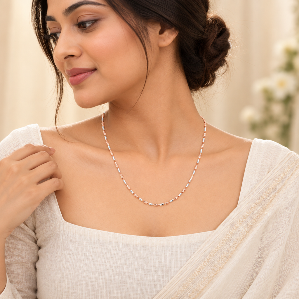 Silver Rosegold Swirl Barrel Bead Chain