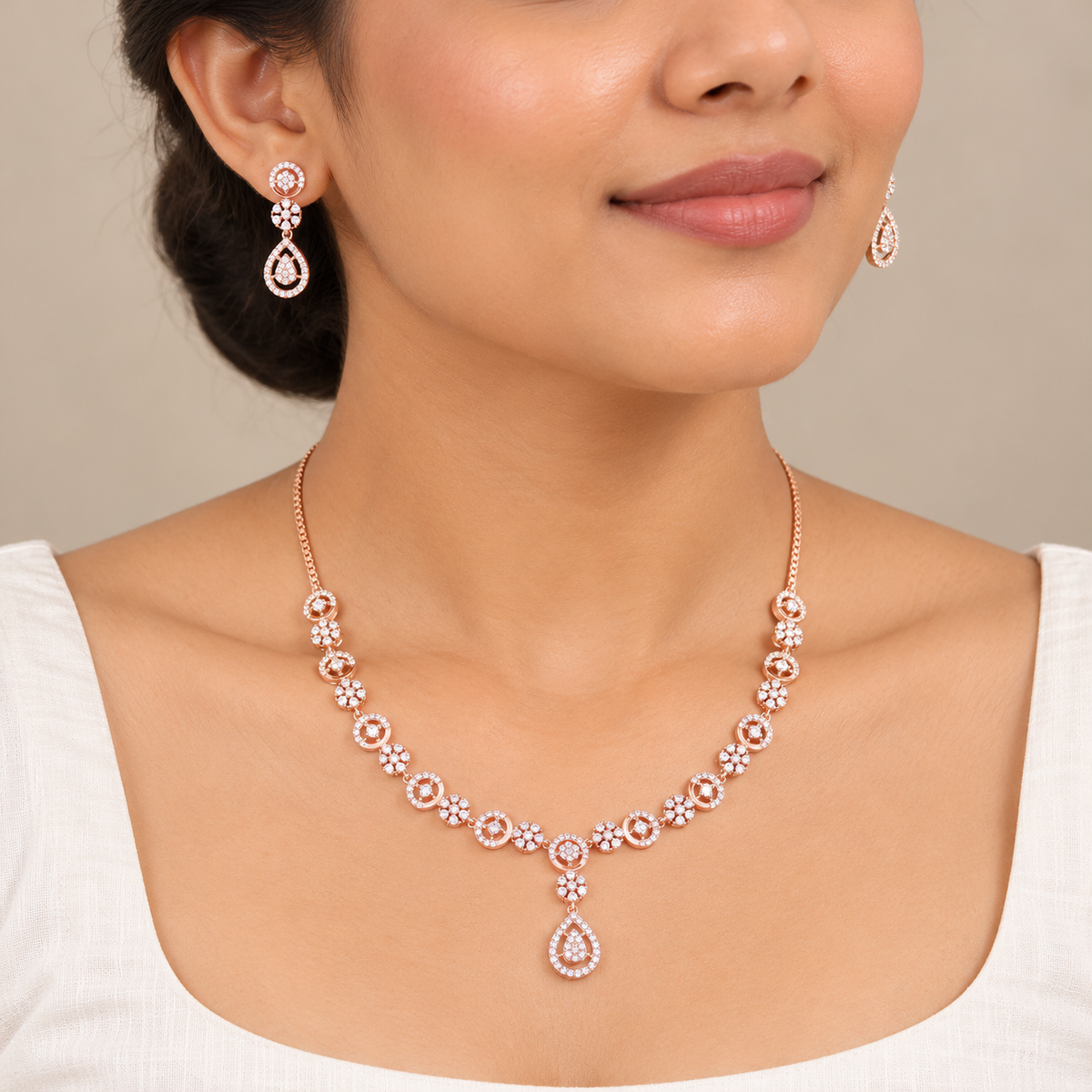 Silver Rose Gold Ophelia Teardrop Necklace Set