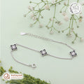 Silver Black Floral Charm Bracelet