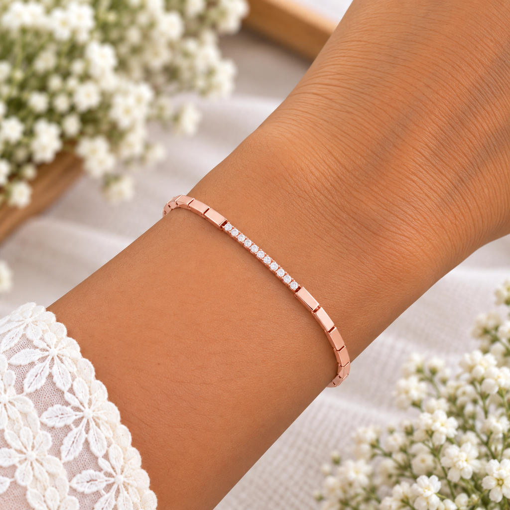 Silver Rosegold Sleek Crystal Bar Bracelet
