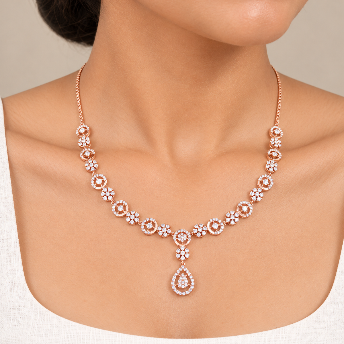 Silver Rose Gold Ophelia Teardrop Necklace Set