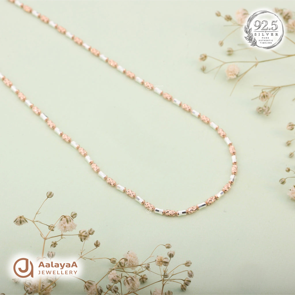 Silver Rosegold Swirl Barrel Bead Chain