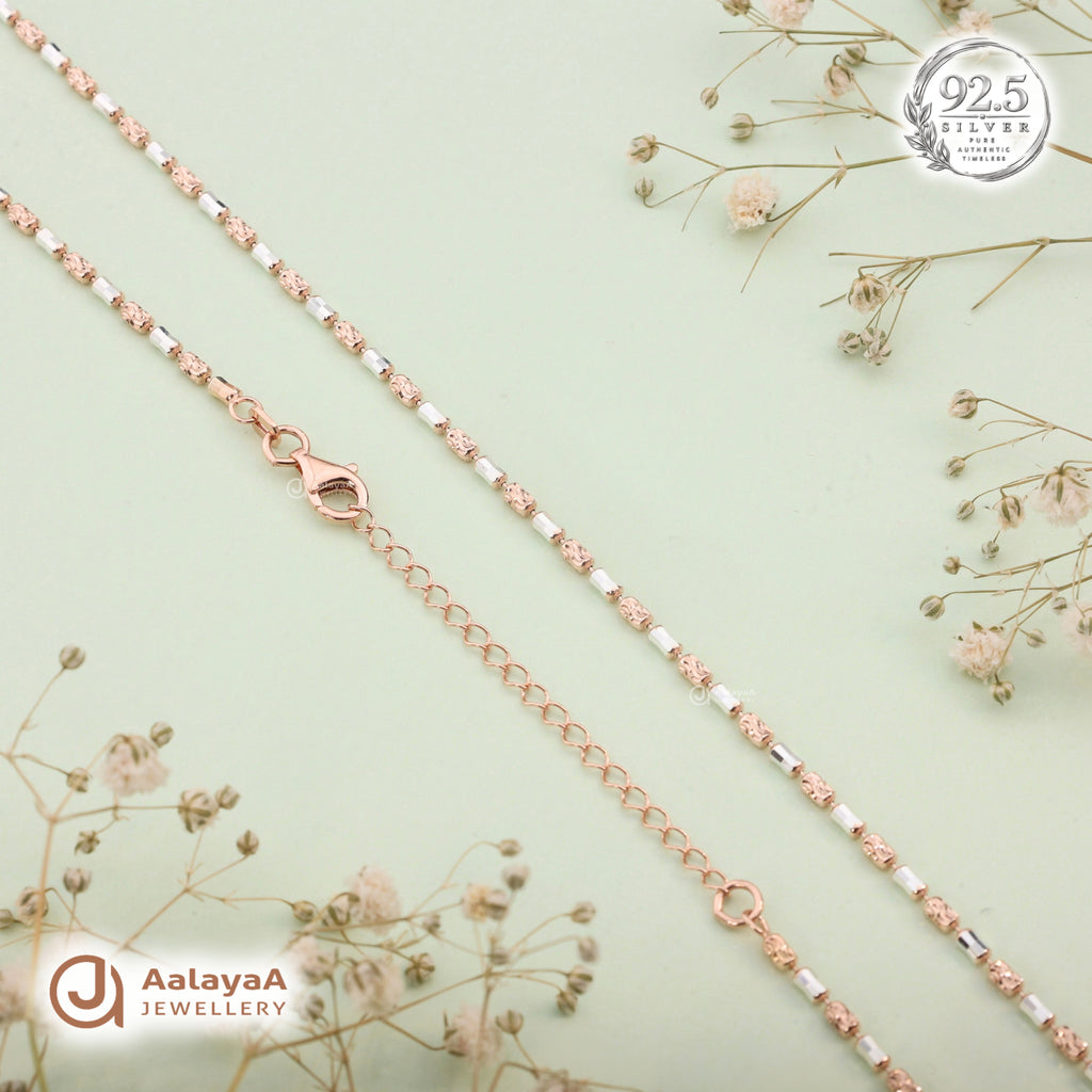 Silver Rosegold Swirl Barrel Bead Chain