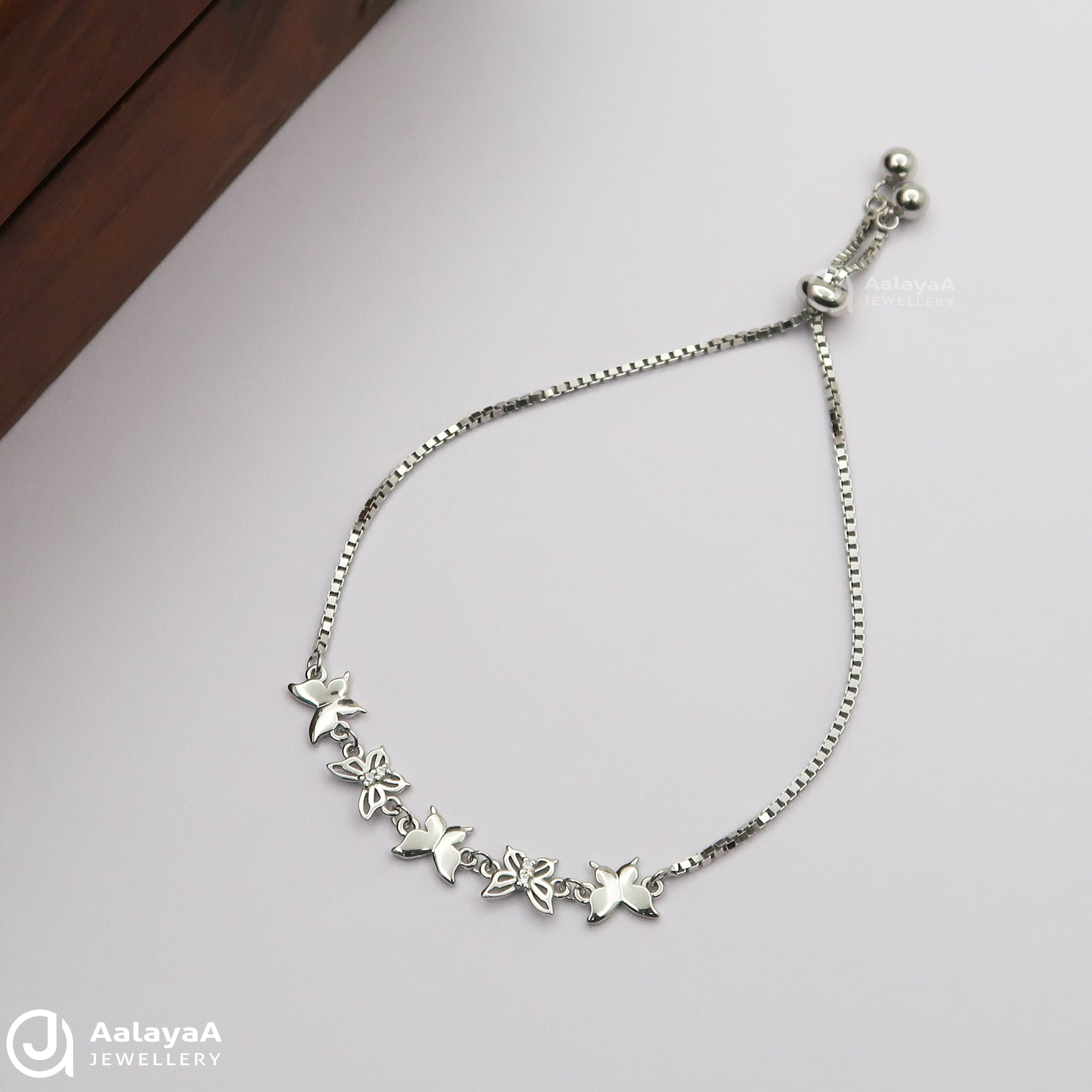 Adjustable Little Butterflies Silver Bracelets