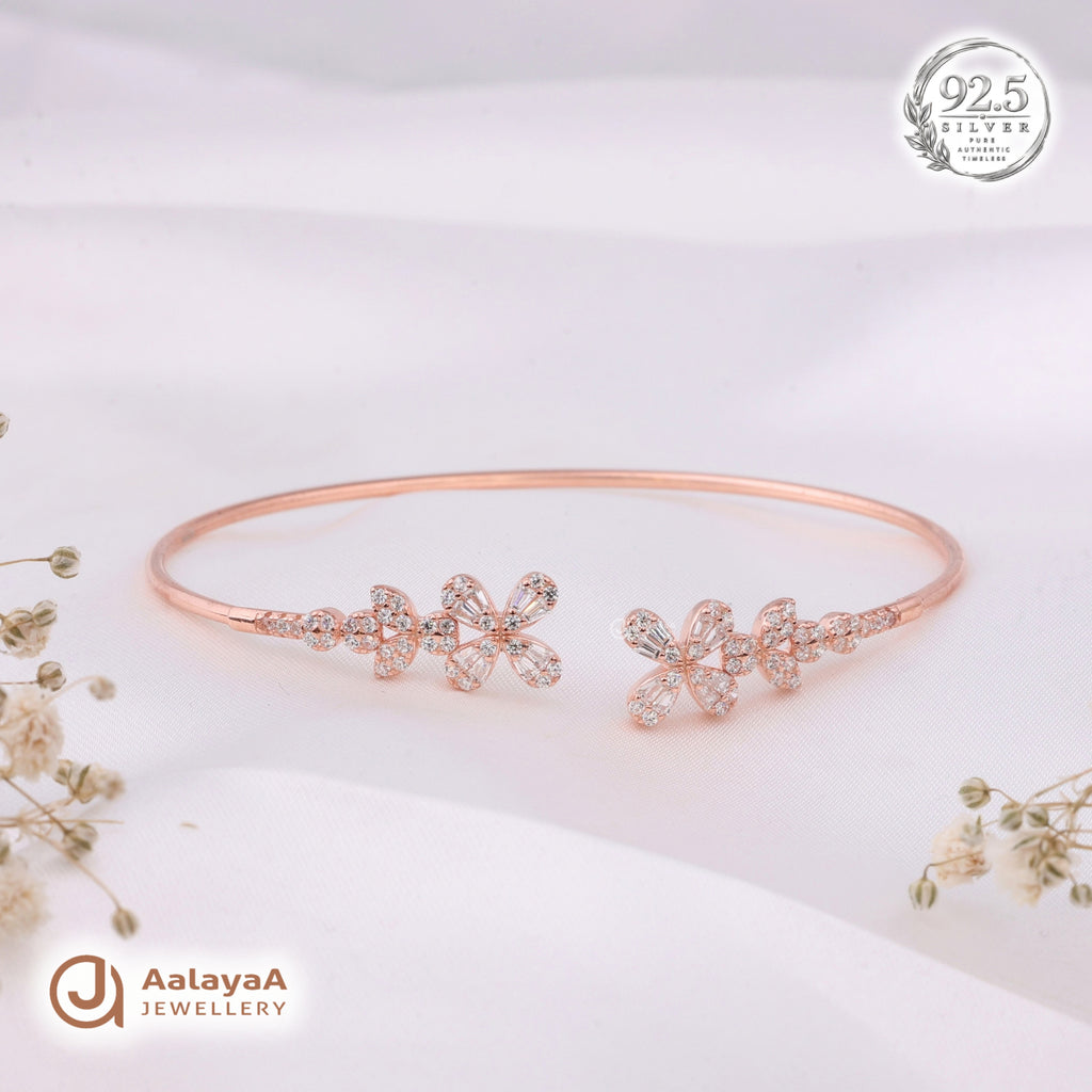 Silver Rosegold Crystal Butterfly Garden Kada