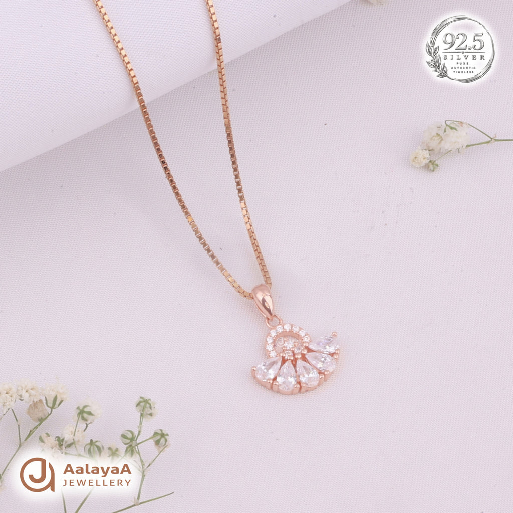 Silver RoseGold Crystal Fan Chain Pendant