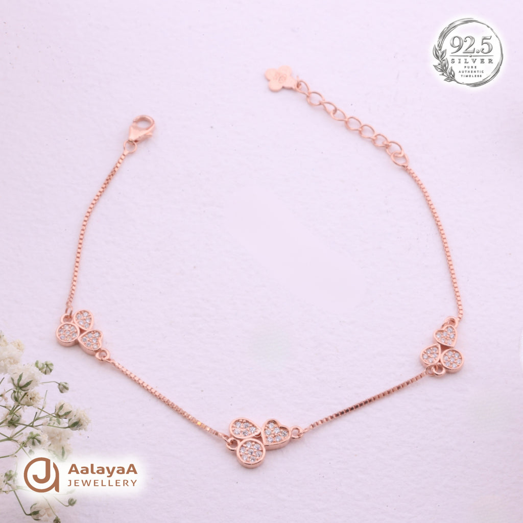 Silver Rosegold Clover Trio Bracelet