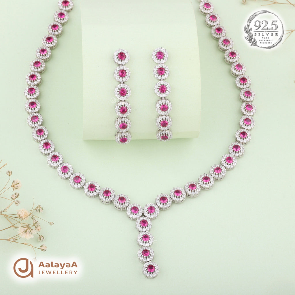 Silver Ruby Royale Necklace Set