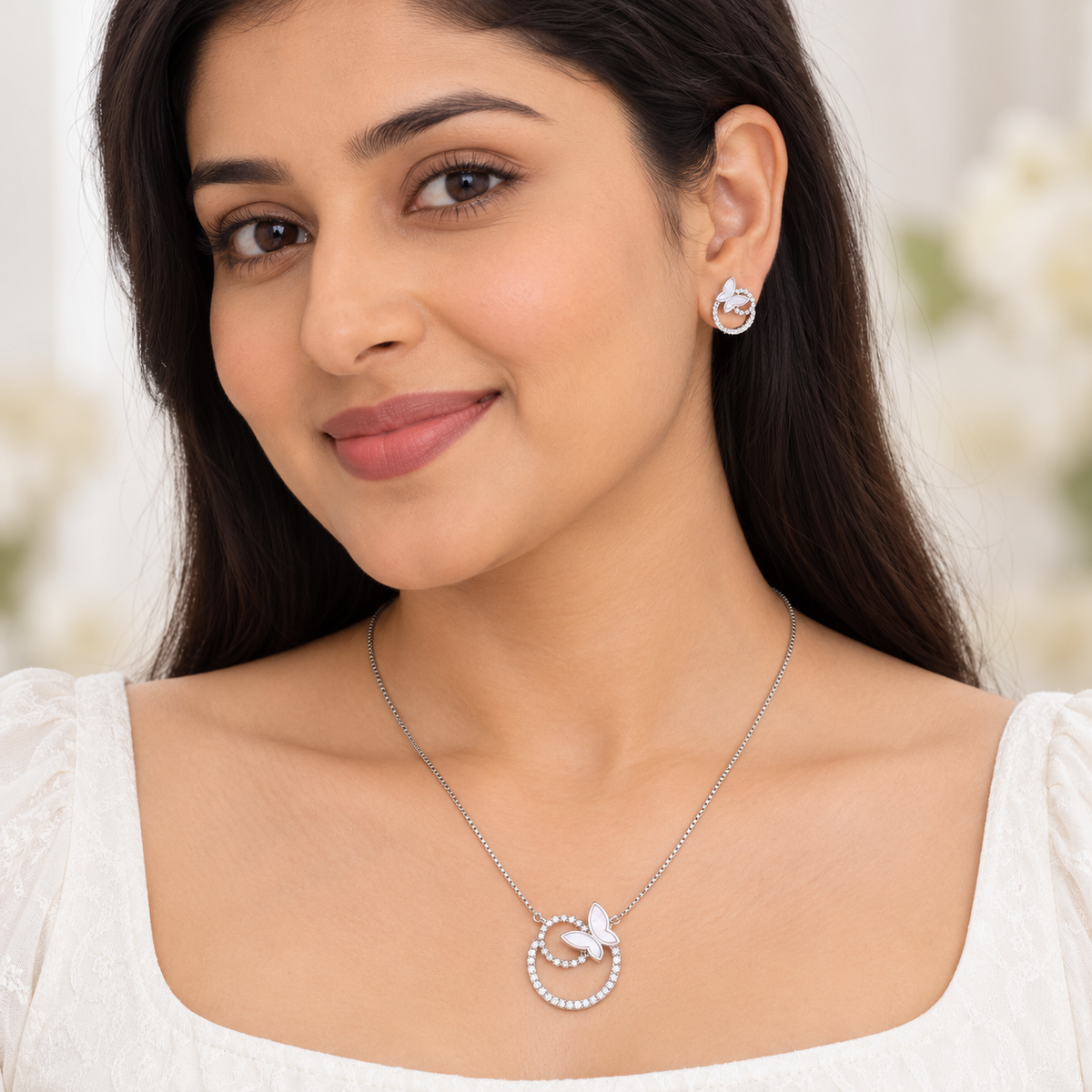 Silver Butterfly Whisper Necklace Set