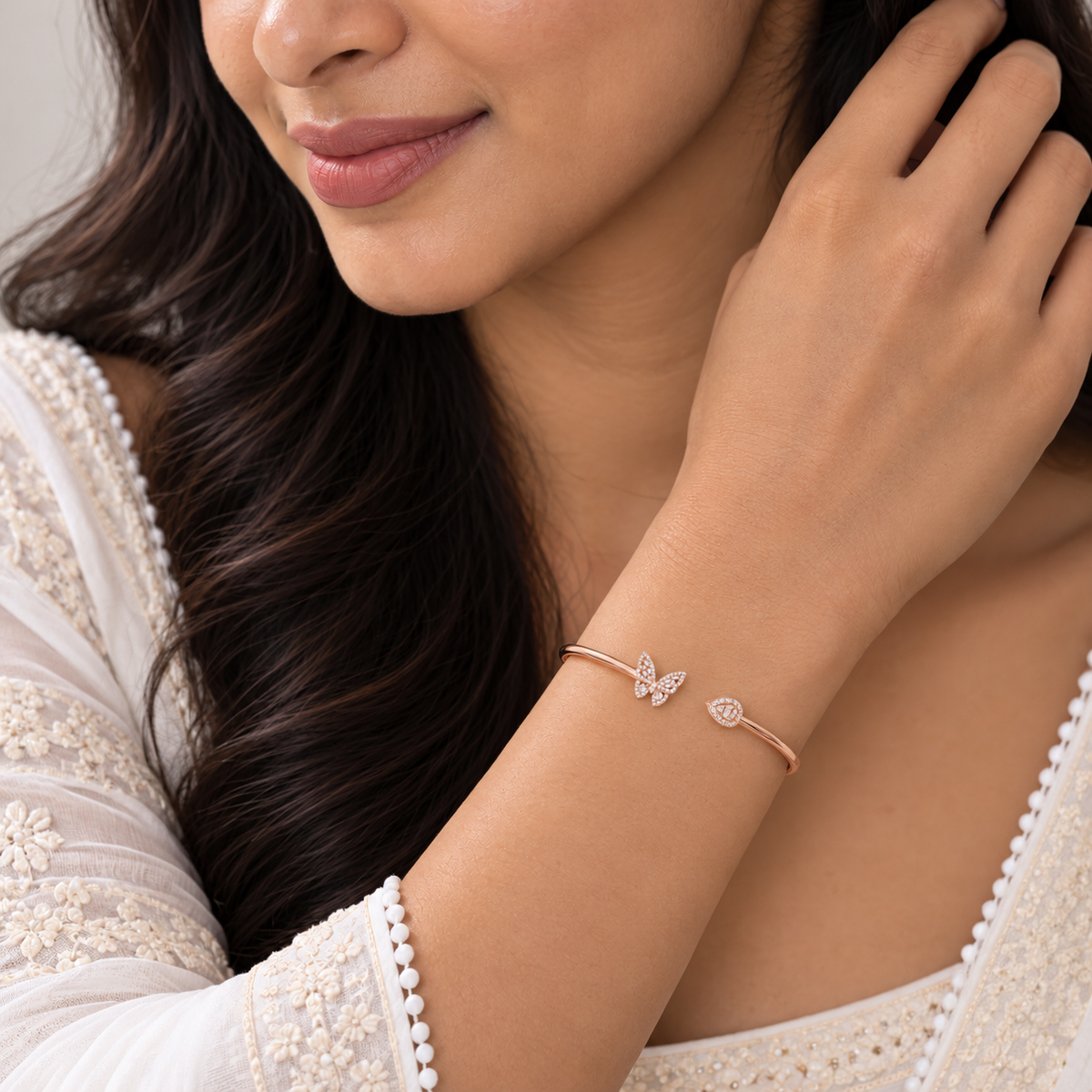 Silver Rosegold Butterfly Sparkle Kada