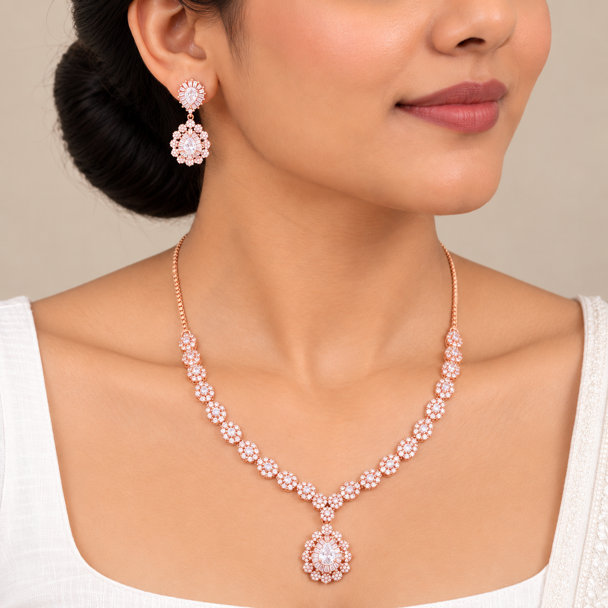 Silver Rose Gold Valentina Radiance Necklace Set