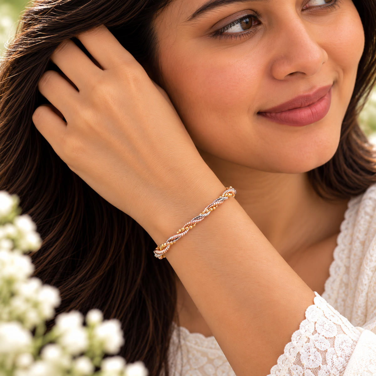 Silver Rosegold Trinity Twist Bracelet