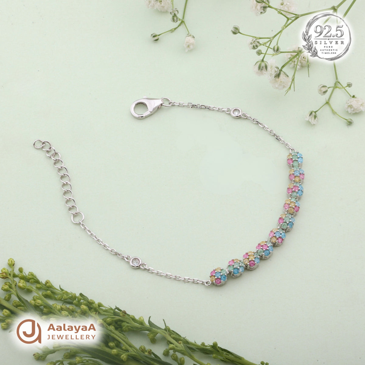 Silver Pastel Rainbow Blossom Bracelet