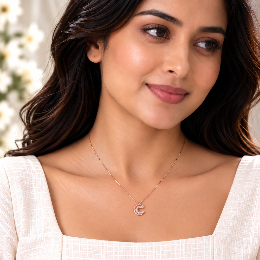 Silver RoseGold Moonlight Crescent Chain Pendant