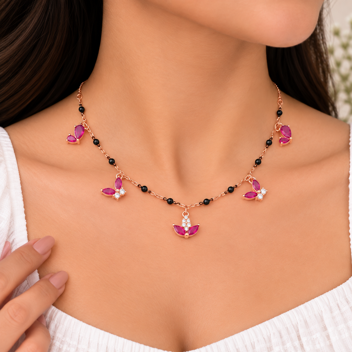 Ruby Petal Mangalsutra Set