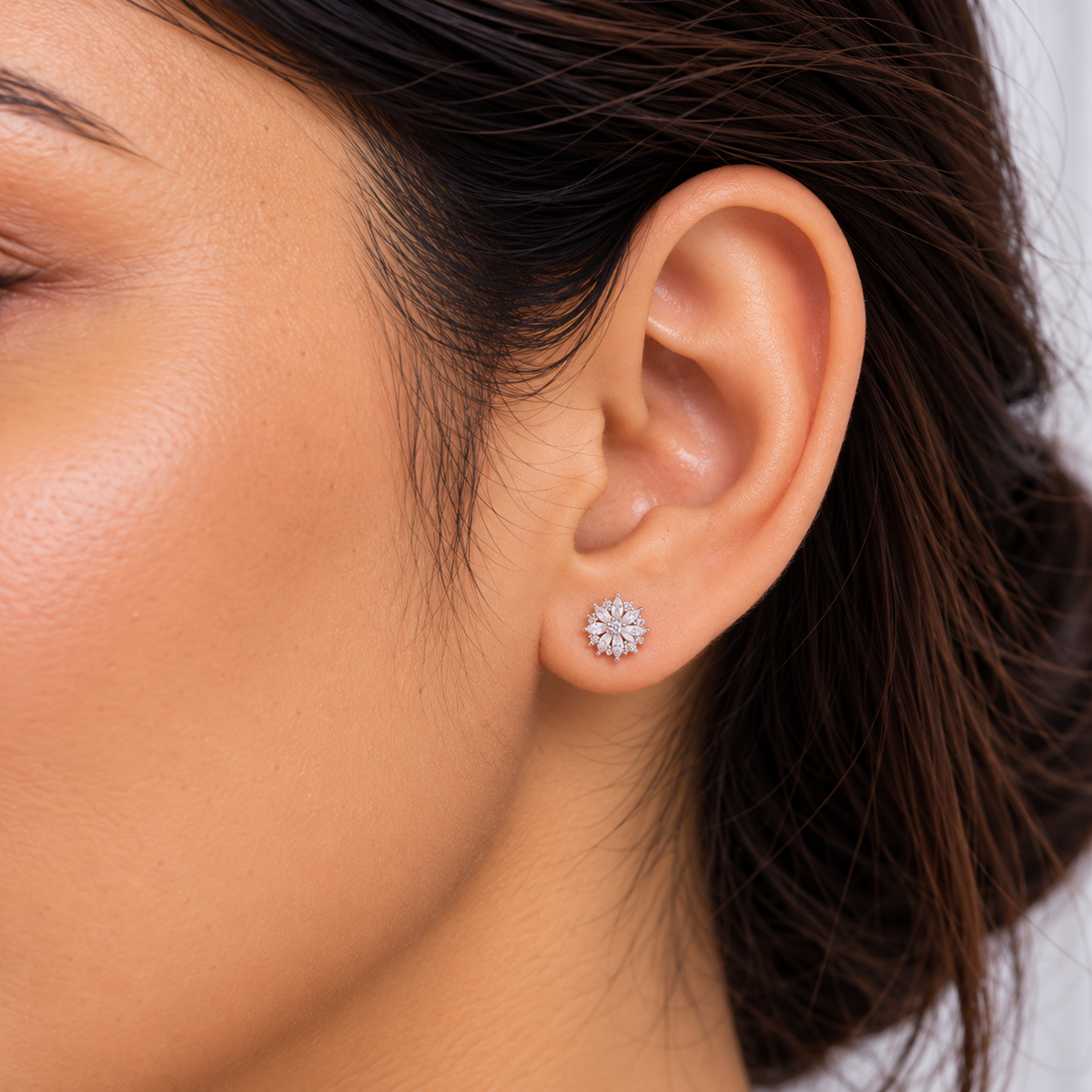 Silver Crystal Blossom Earring