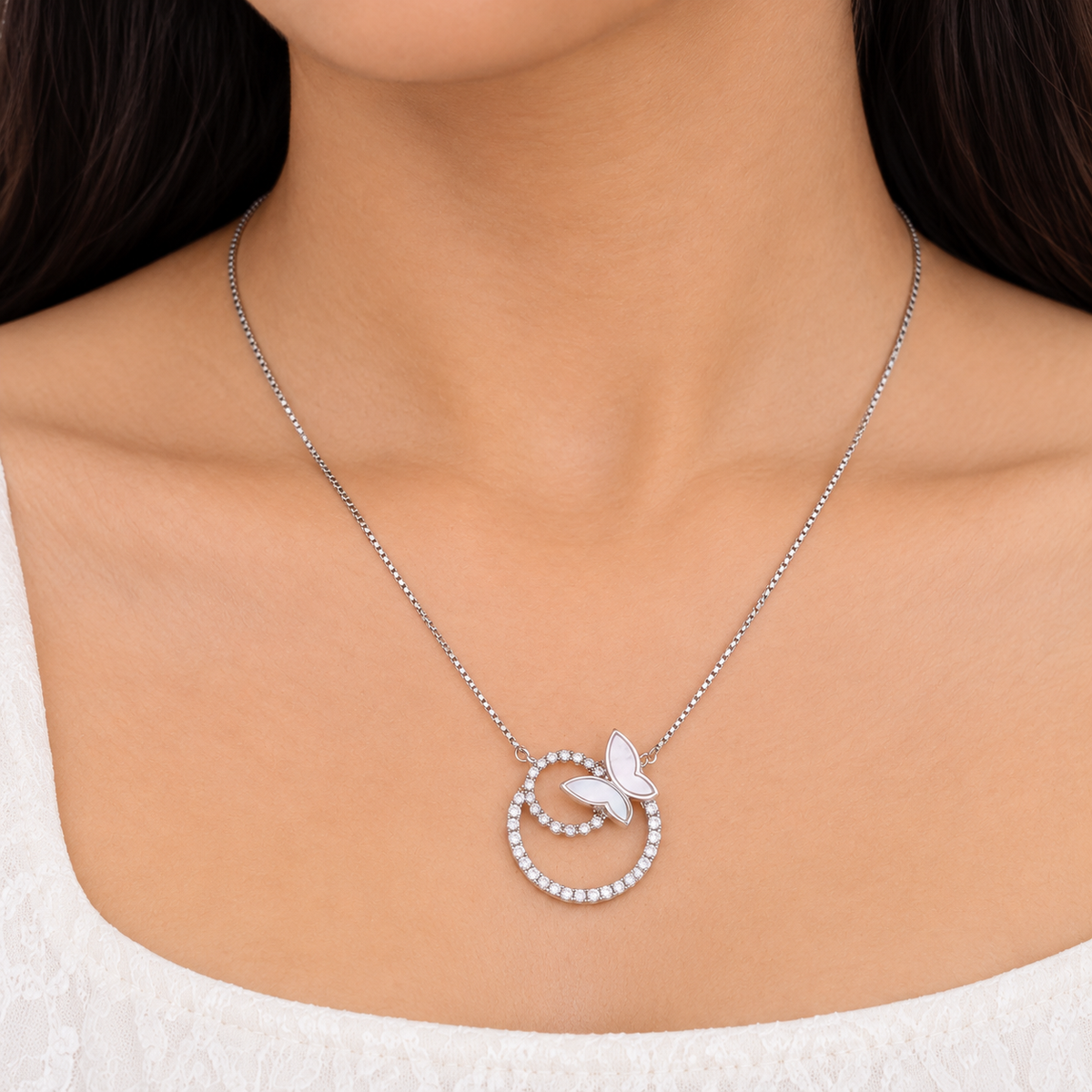 Silver Butterfly Whisper Necklace Set