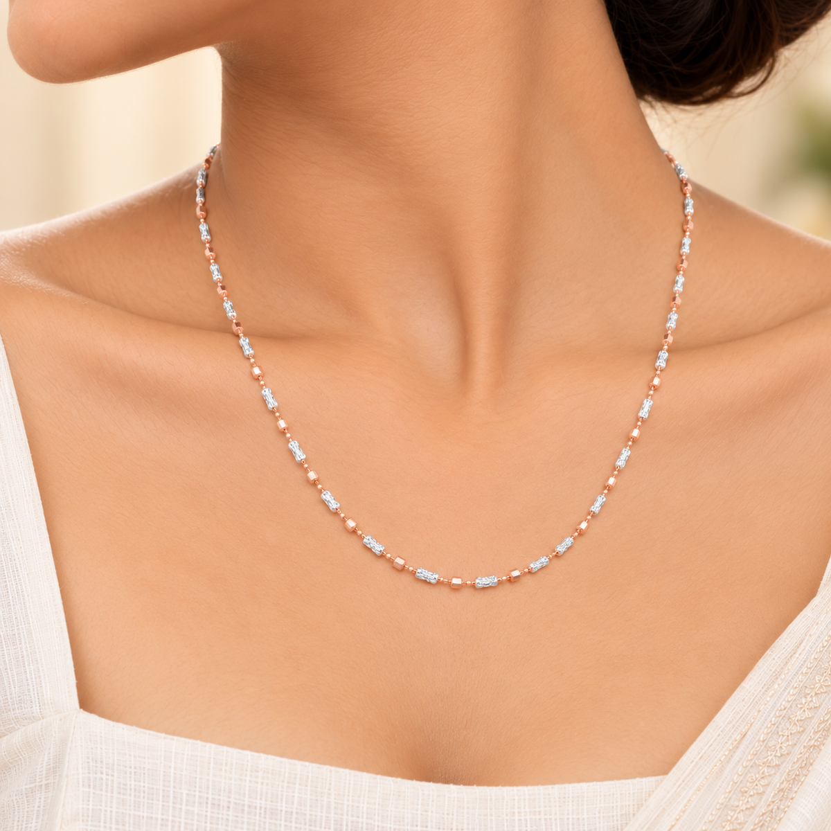 Silver Rosegold Swirl Cube Bead Chain