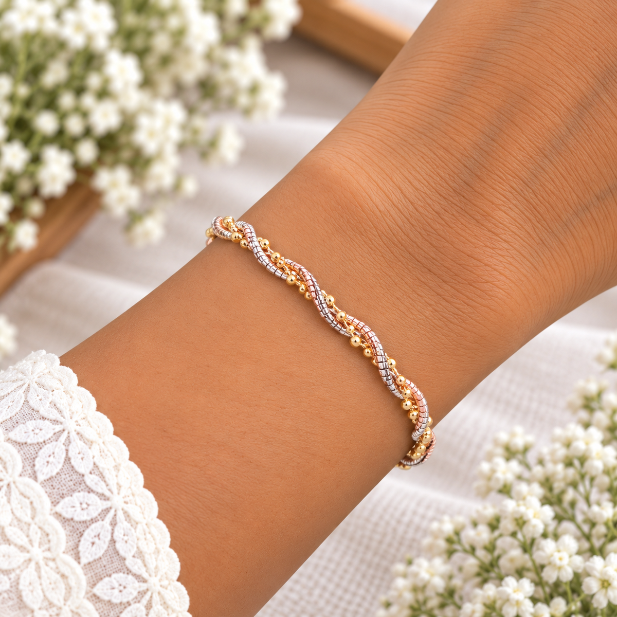 Silver Rosegold Trinity Twist Bracelet