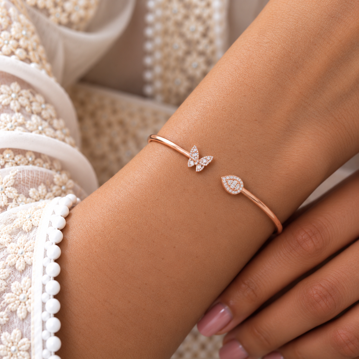 Silver Rosegold Butterfly Sparkle Kada