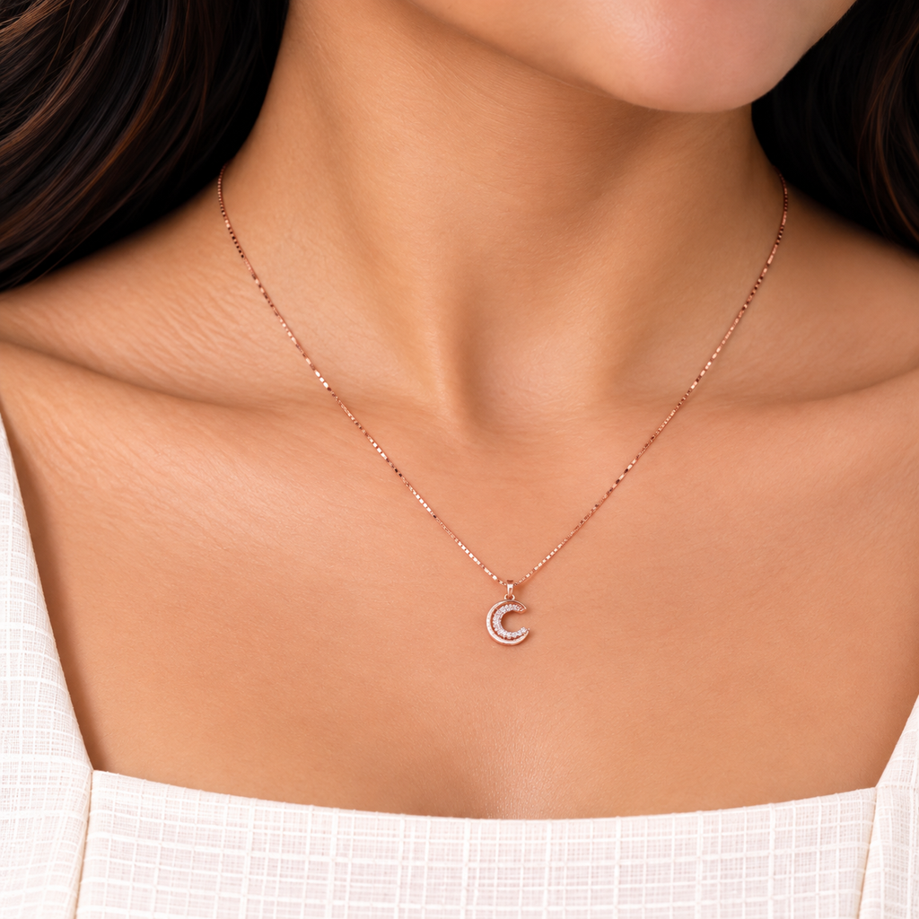 Silver RoseGold Moonlight Crescent Chain Pendant