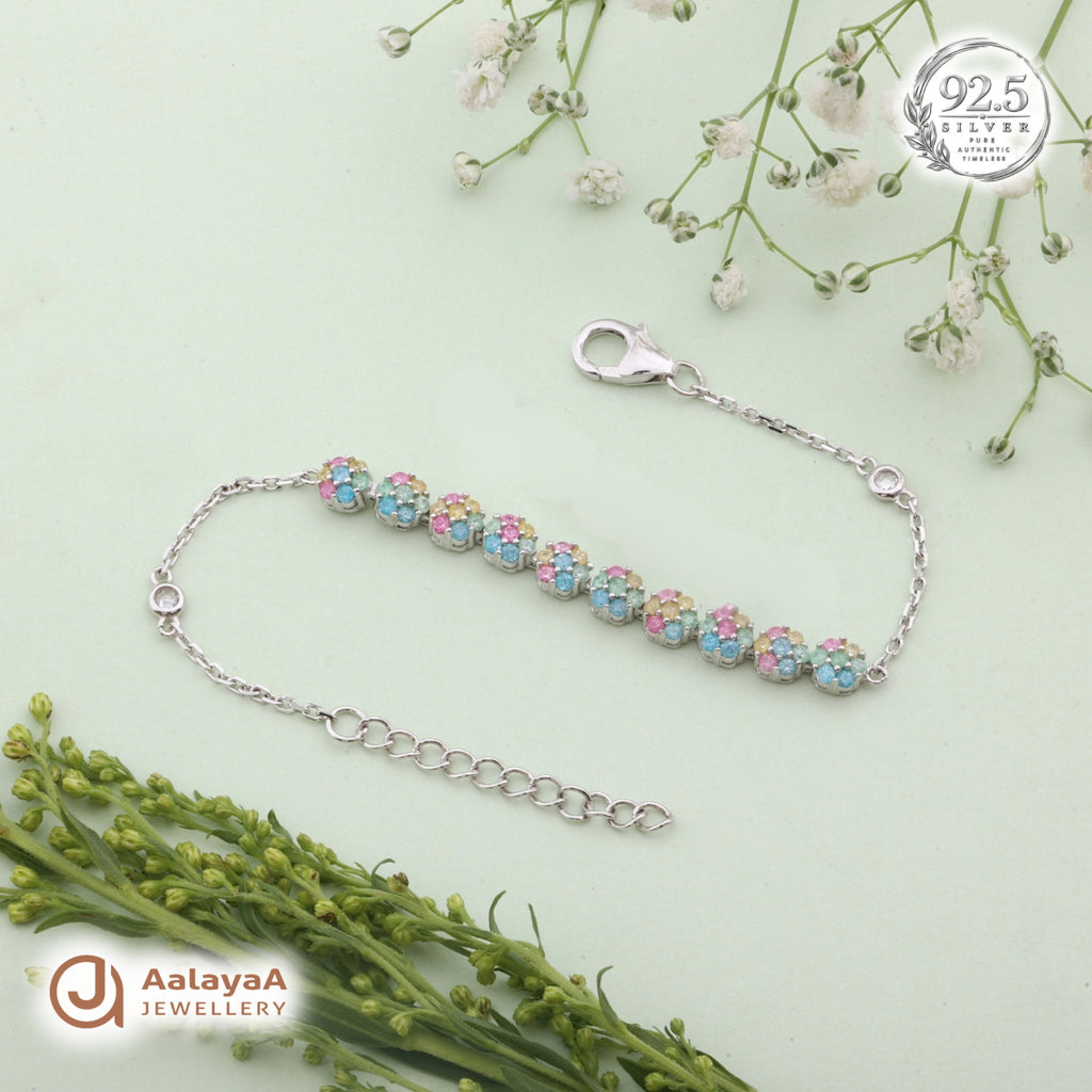 Silver Pastel Rainbow Blossom Bracelet