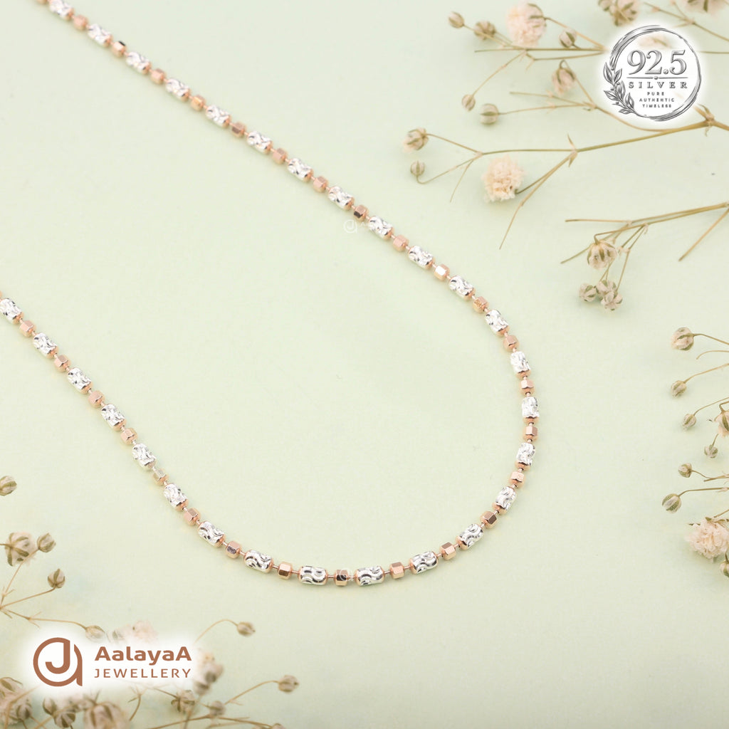 Silver Rosegold Swirl Cube Bead Chain
