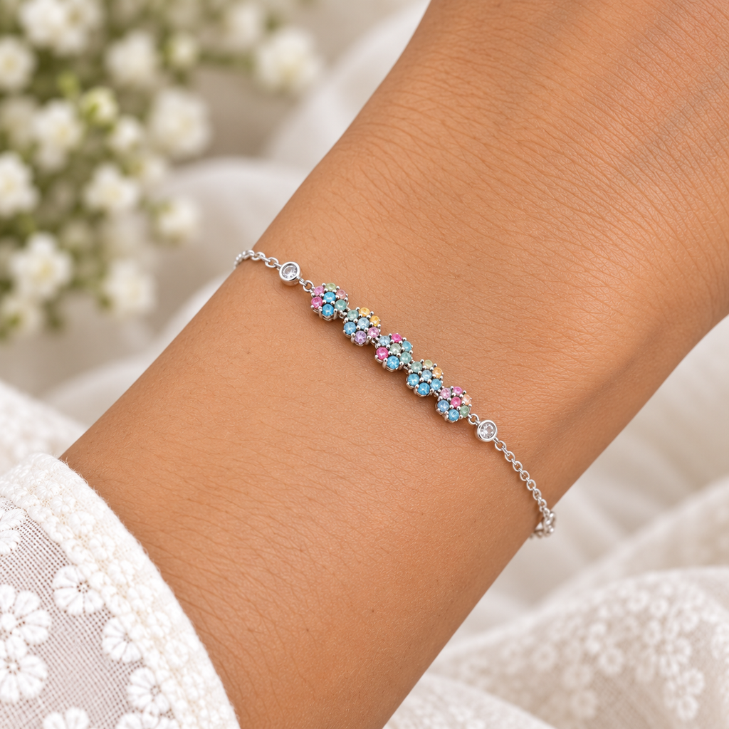 Silver Pastel Rainbow Blossom Bracelet
