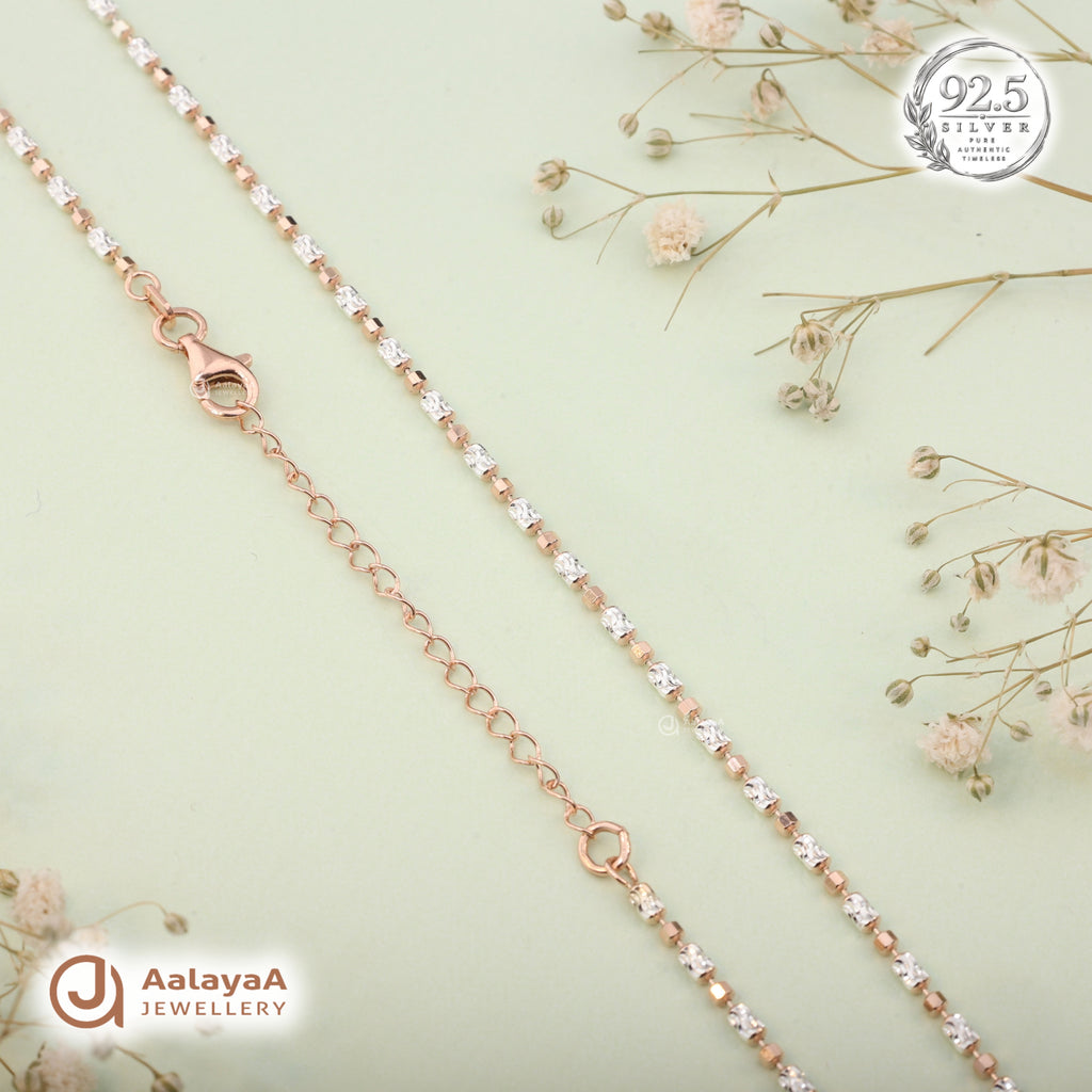 Silver Rosegold Swirl Cube Bead Chain