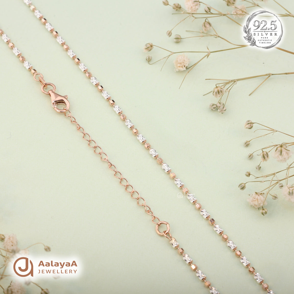 Silver Rosegold Swirl Cube Bead Chain