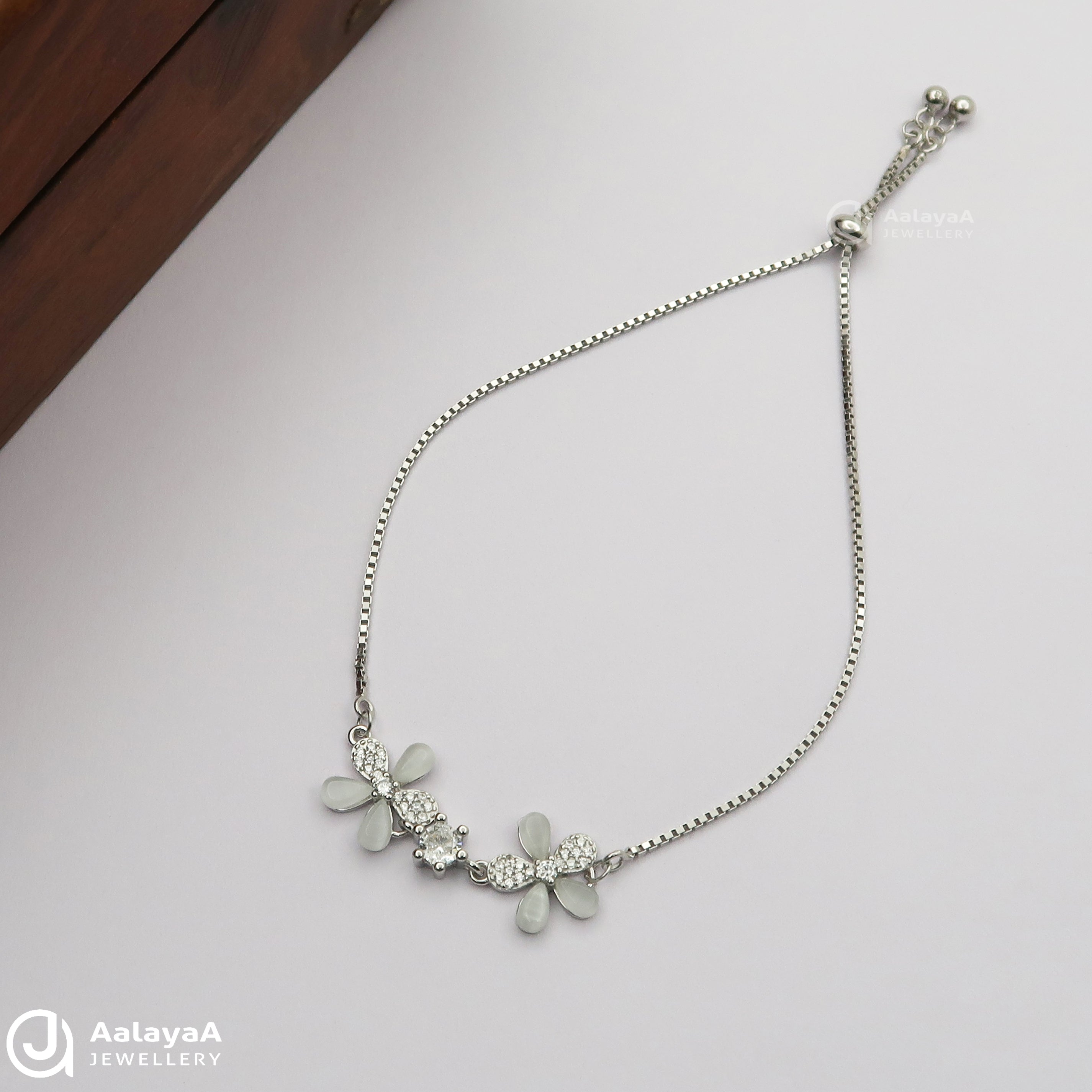 Adjustable Stylish Floral Silver Bracelets
