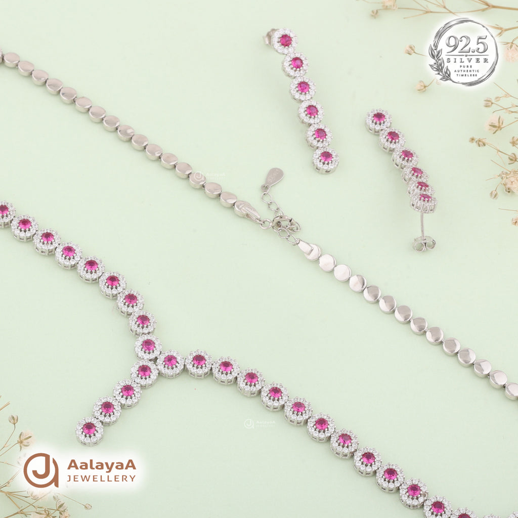 Silver Ruby Royale Necklace Set