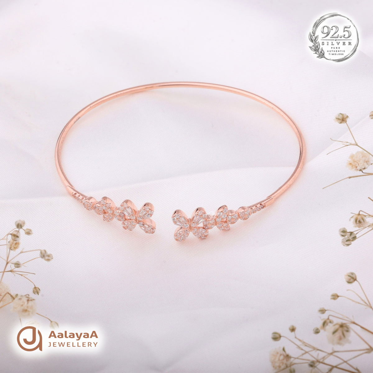 Silver Rosegold Crystal Butterfly Garden Kada