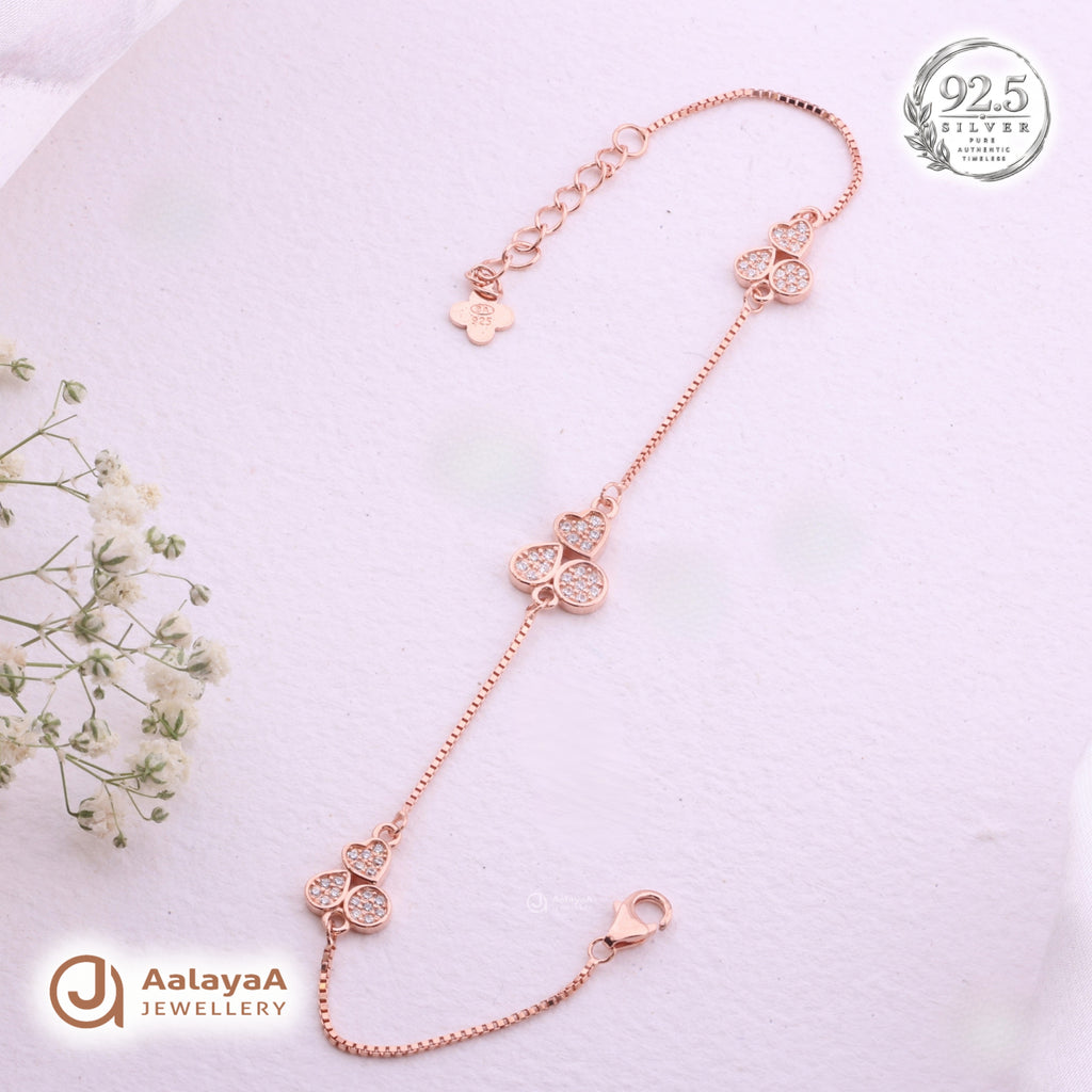 Silver Rosegold Clover Trio Bracelet