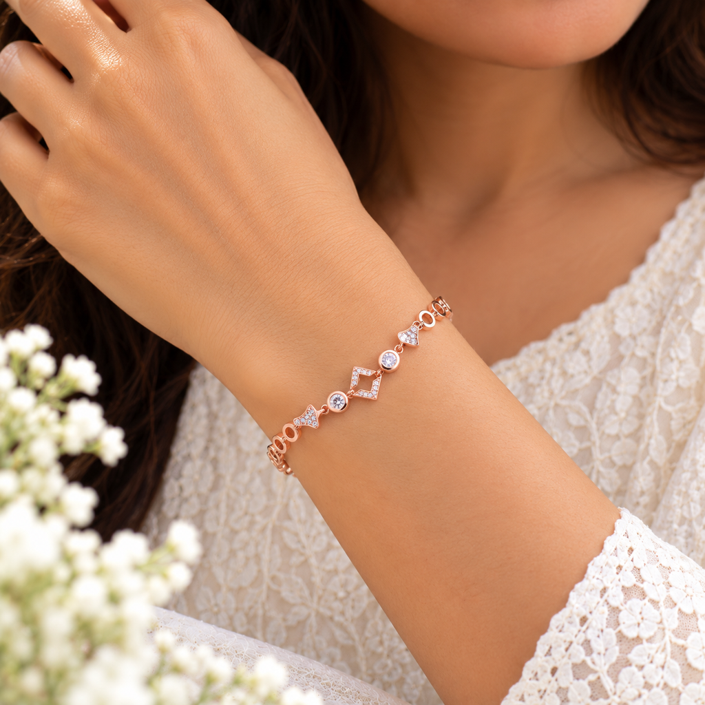 Silver Rosegold Geometric Circle Bracelet