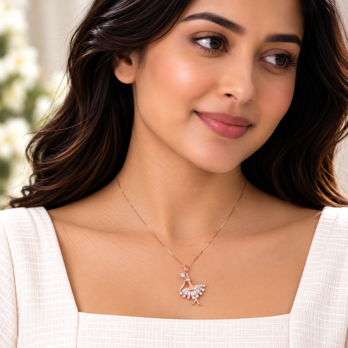 Silver RoseGold Ballerina Grace Chain Pendant