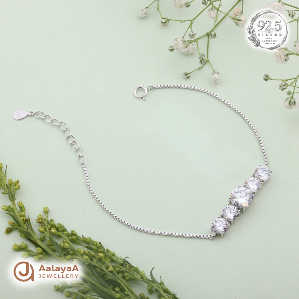 Silver Five Stone Sparkle Bracelet