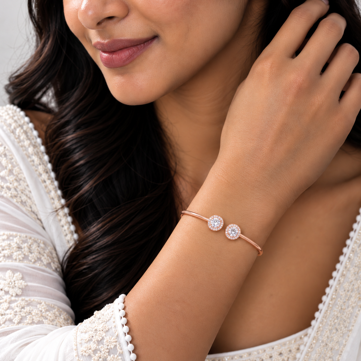 Silver Rosegold Twin Solitaire Kada