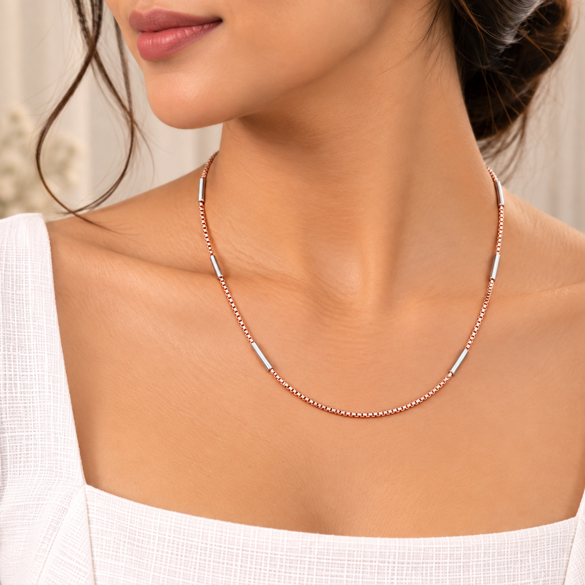 Silver Rosegold Sleek Bar Station Chain