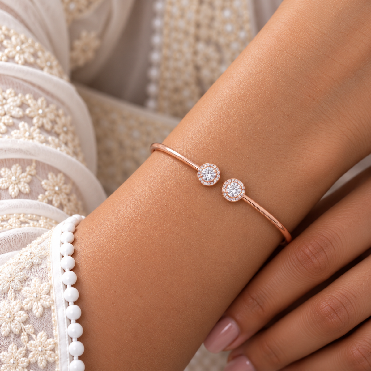 Silver Rosegold Twin Solitaire Kada