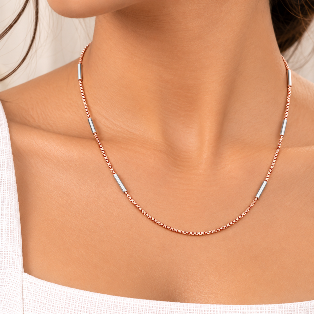 Silver Rosegold Sleek Bar Station Chain