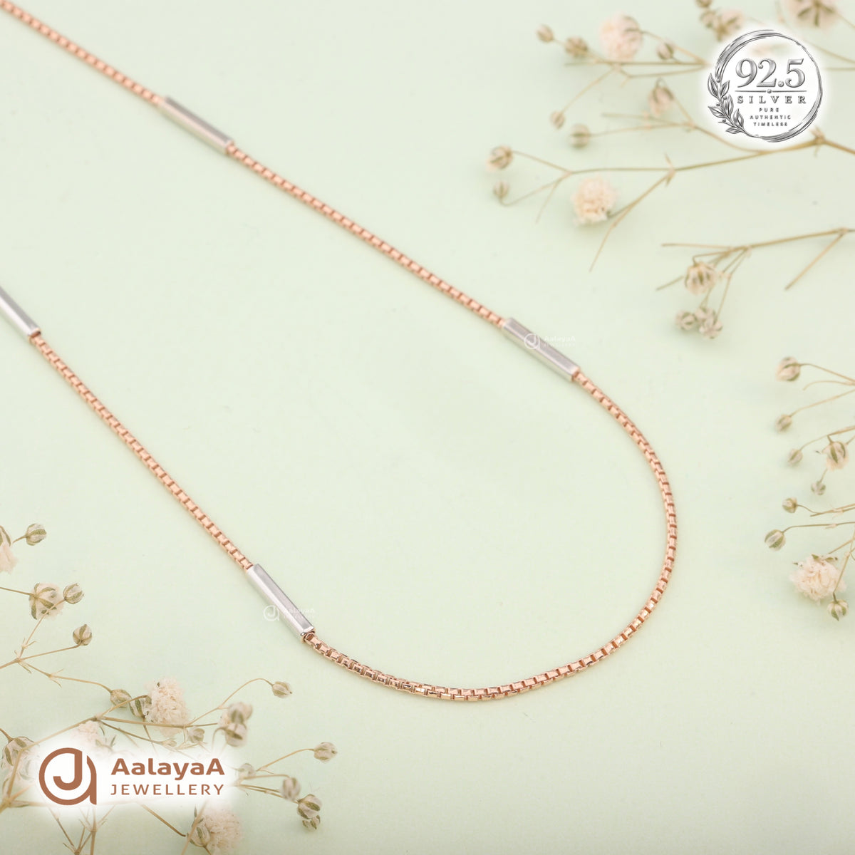 Silver Rosegold Sleek Bar Station Chain